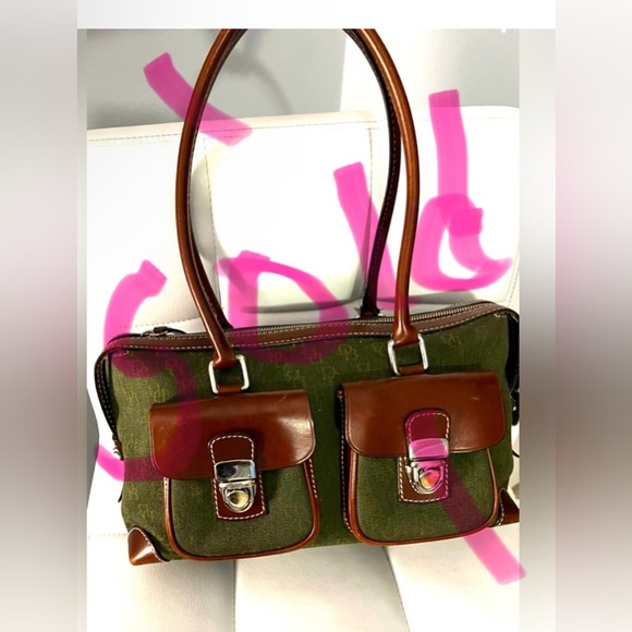Dooney & Bourke Handbags - Dooney Bourke Handbag: Canvas Shoulder Purse brown leather satchel f key chain